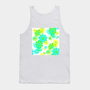 60's Retro Groovy Mod Flowers in Blue, Green and Yellow Tank Top